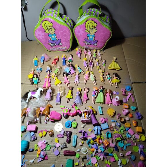 Huge Lot of Polly Pocket Approx. 40 Dolls Horses Cases & Accessories